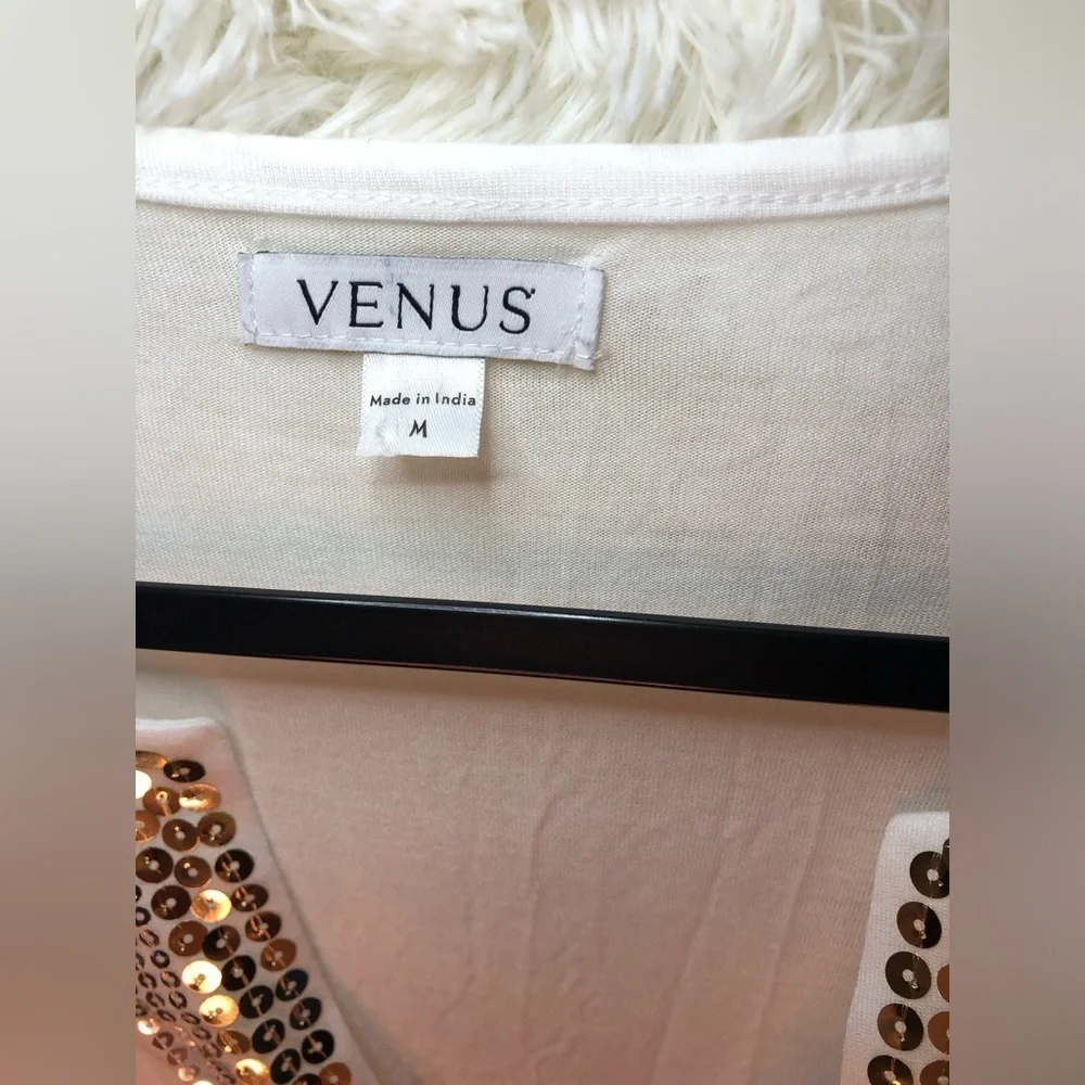 VENUS White Silver Embellished Tunic 3/4 Sleeve Medium NWOT - Picture 8 of 14